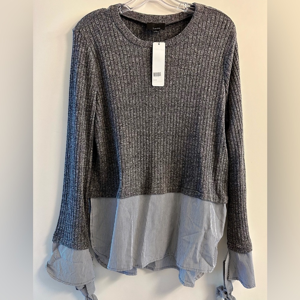 Lumiere Grey Attached Sweater Blouse With Tie Wrists Details - Size Large NWT